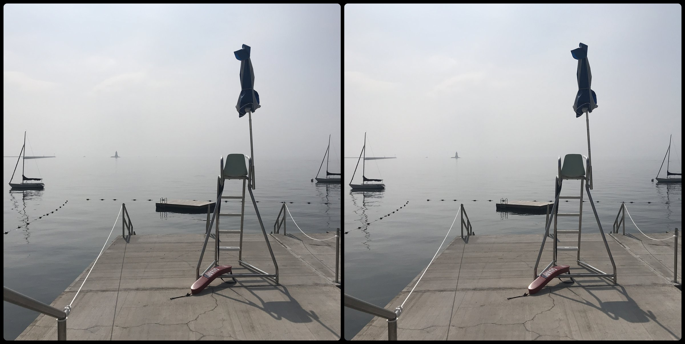 Foggy morning at the dock, stereo pair